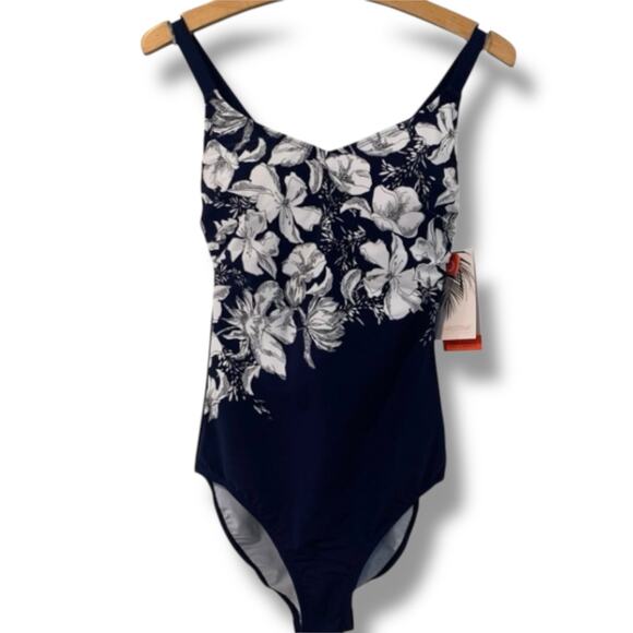 Christina Swimsuit Women's Size 8D NWT Navy White Mediterranean Floral One Piece - Picture 1 of 6